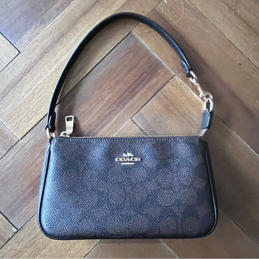 Coach Nolita 19 Signature Logo C Wristlet Detachable Strap Brown Gold Black